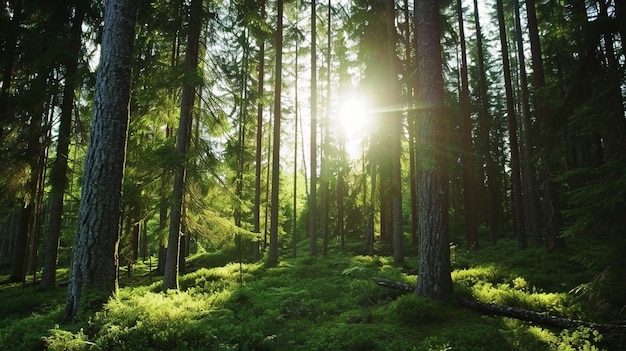 sun coming through tree leaves Generative AI