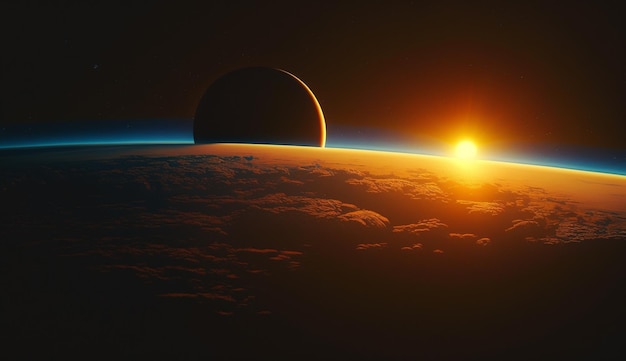 背景に太陽と地球