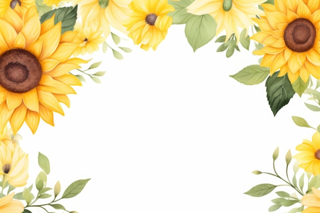 Sun flower border white and light blue background