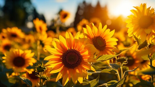 Sun flower on fields outdoors in summer