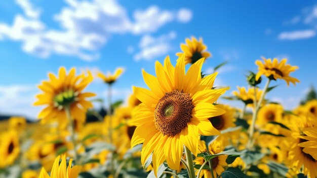 Sun flower on fields outdoors in summer