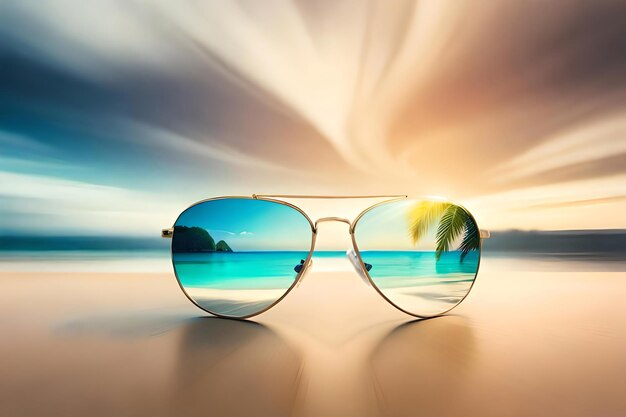 Sun glasses frame with tropical beach ai generated