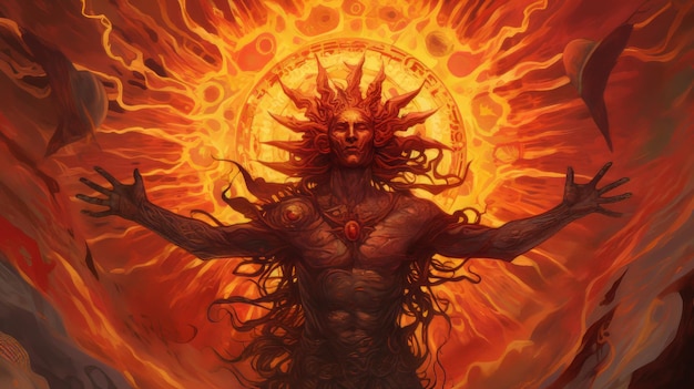 Sun god with a flaming body Generative AI