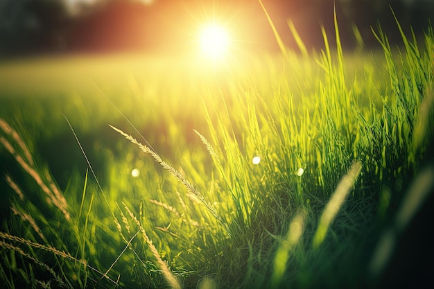 Sun and green grass in a field