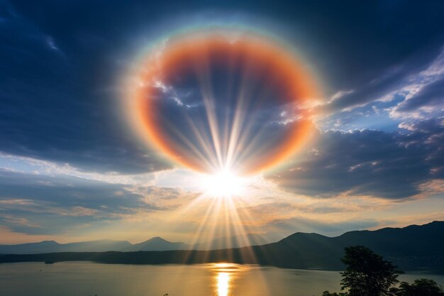 Foto halo solare o fenomeno del cane solare nel cielo