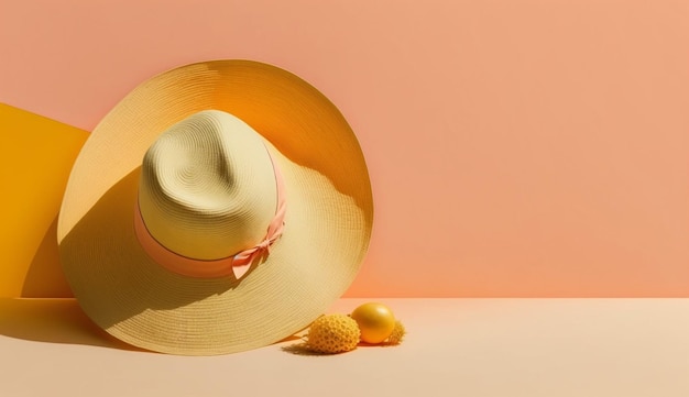 Sun hat on a bright background in summer concept with Generative AI