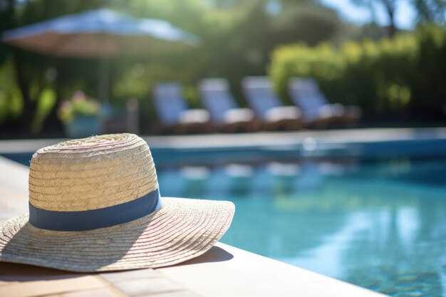 Sun hat next to pool