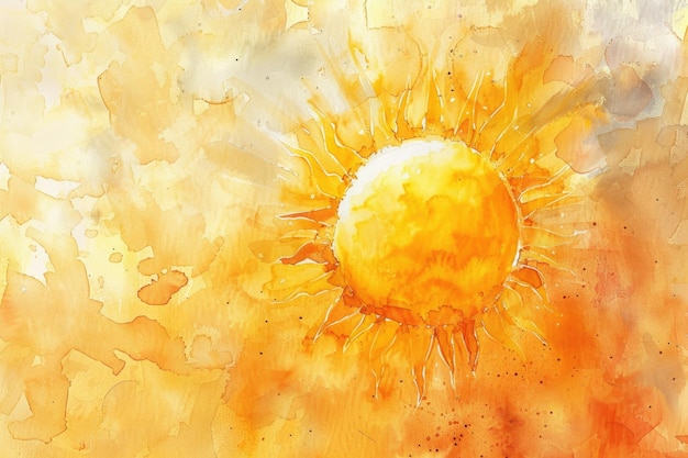 Photo sun image watercolor painting of the sun in yellow on white background