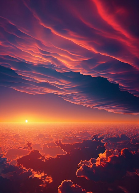 The sun is setting over the clouds in the sky generative ai