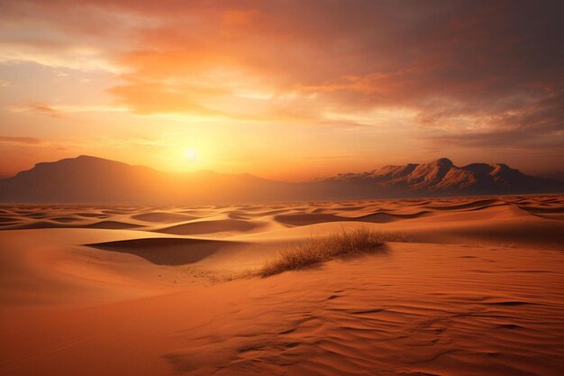 Foto il sole sta tramontando su un paesaggio desertico.