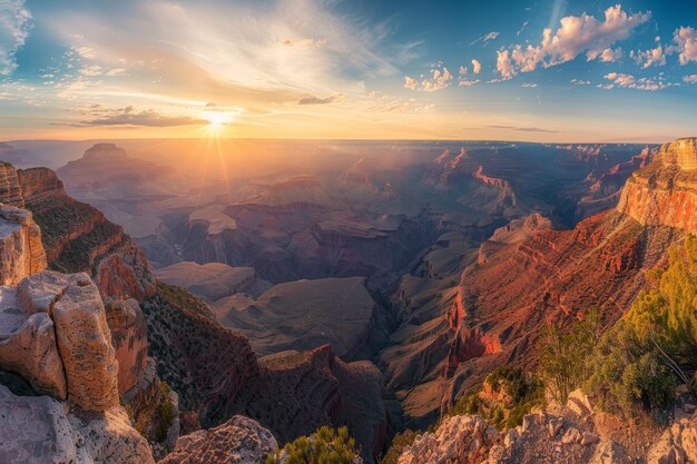 Foto il sole sta tramontando sul grand canyon.