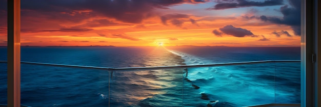 the sun is setting over the ocean as seen from a cruise ship Window view from ship window