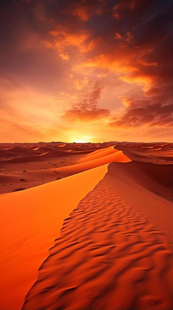 Photo the sun is setting over the sand dunes