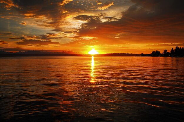 The sun is setting over the water with a boat in the foreground