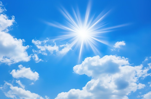 the sun is shining above a blue sky with clouds