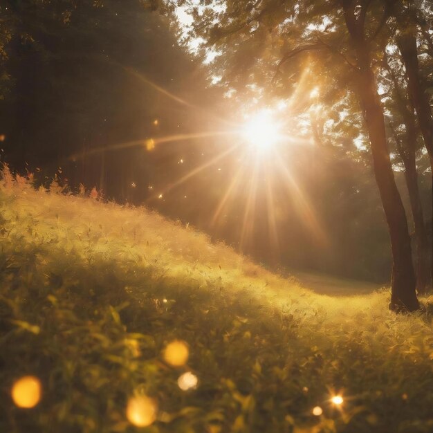 写真 太陽が輝いている効果オーバーレイ 黄金色の輝き 明るい太陽光 暖かいボケ効果 ライトフィルターオーバーレイ