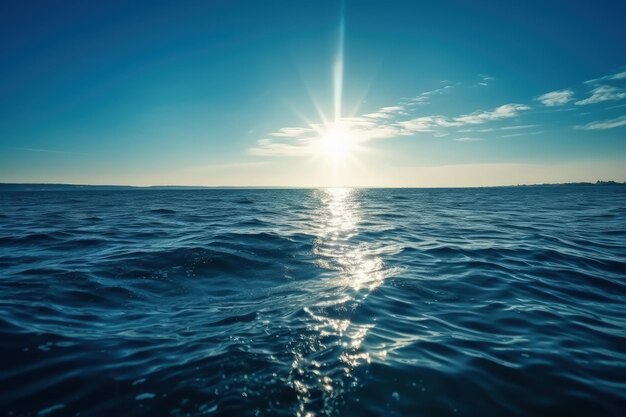 The sun is shining over the ocean water generative AI