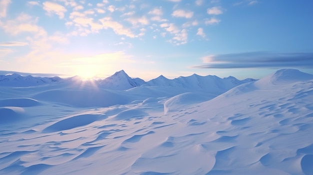 太陽は雪の上に輝いています