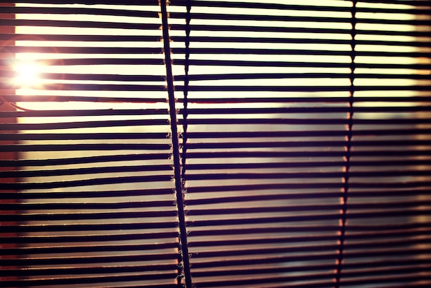 The sun is shining through the blinds