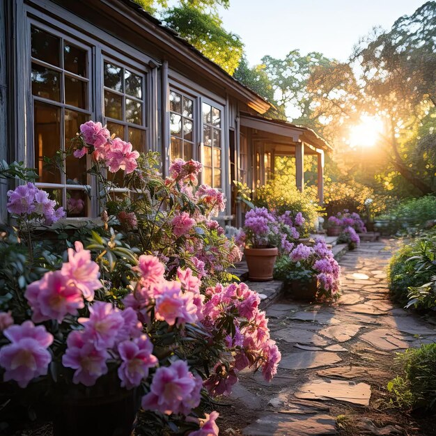 The sun is shining through the windows of a house