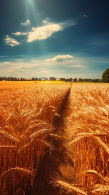 The sun is shining on a wheat field