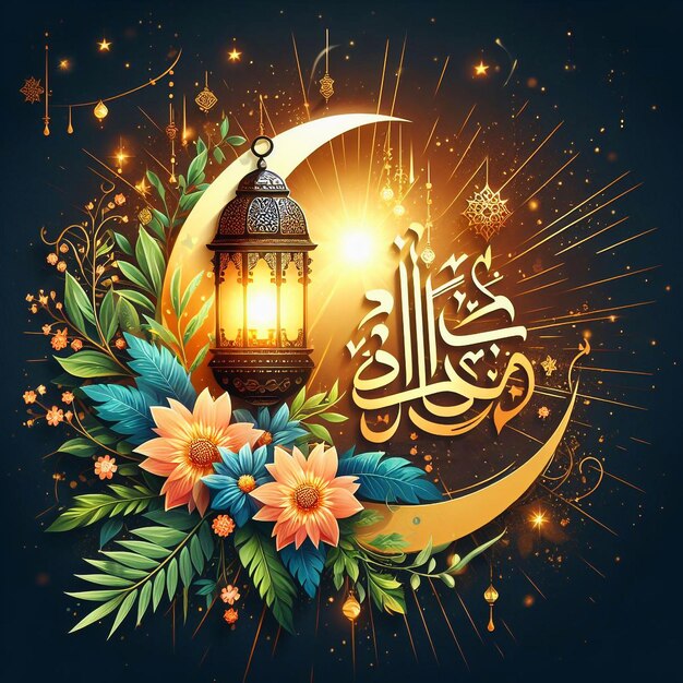 Sun amp lantern Arabische stijl typografie Eid Mubarak achtergrond