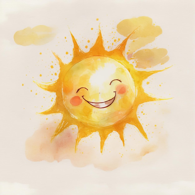 太陽が笑う水彩風 生成AI