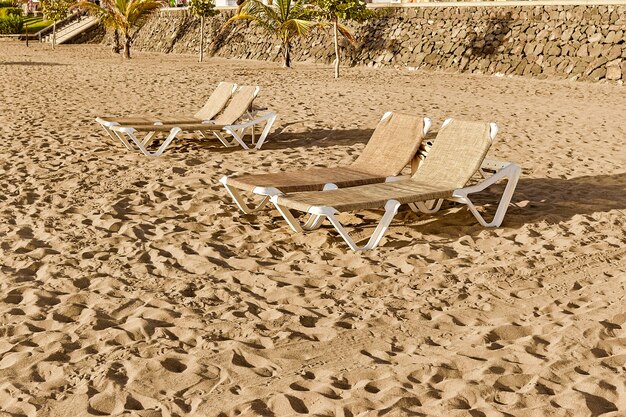 Sun loungers and beach umbrellas on the beach