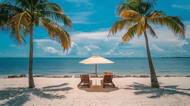 Foto lunghe e ombrelli su una spiaggia tropicale