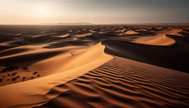 Sun over majestic sand dunes in Africa generated by AI