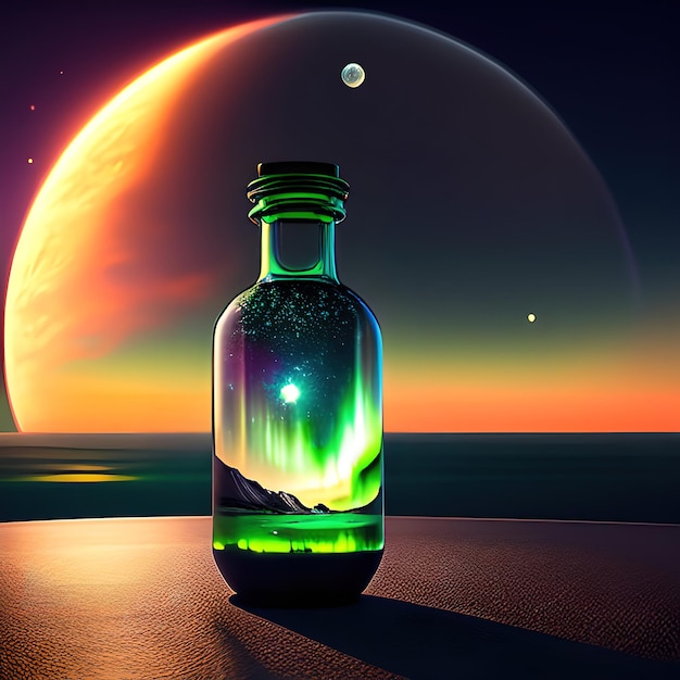 sun, moon, aurora in a bottle