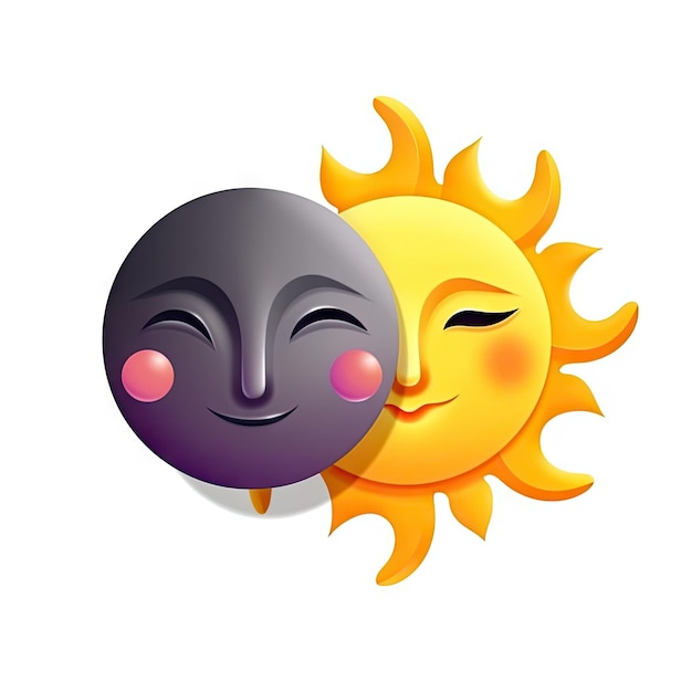 Sun and moon emoji set white background