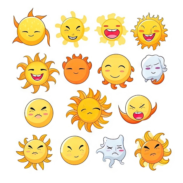 Sun and moon emoji set white background