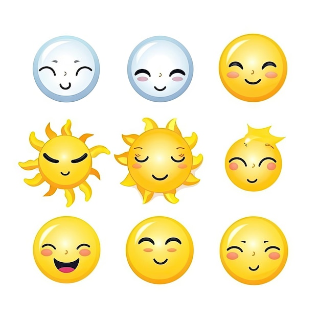 Sun and moon emoji set white background