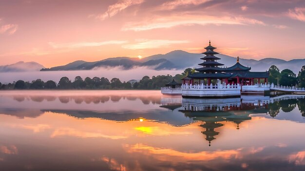 Sun Moon Lake bij zonsopgang in Nantou Taiwan