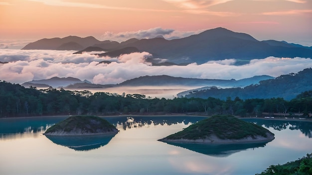 Photo sun moon lake at sunrise in nantou taiwan