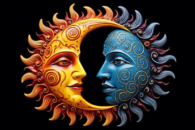 Sun and moon with faces