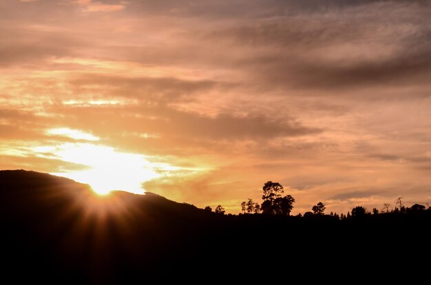 Sun behind a Mountain Silhouette in Gran Canaria Spain