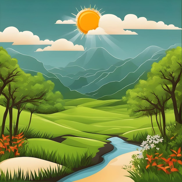 Premium AI Image | sun nature landscape background design illustration