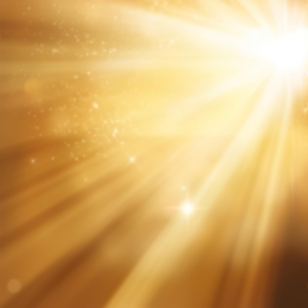 Sun ray effect natural light lens flare on gold background