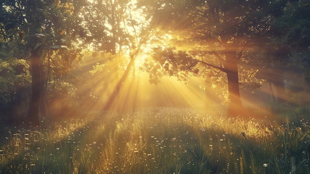 Photo sun rays through the trees