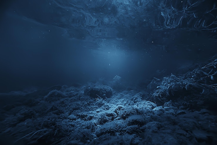 Photo sun rays under water blue ocean background, abstract sun light in water wallpaper