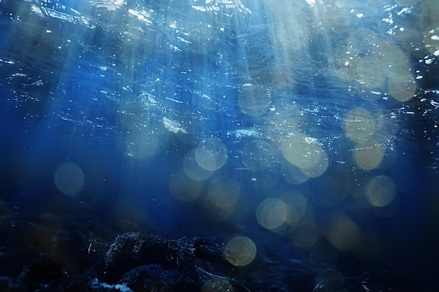 sun rays under water landscape, seascape fresh water river diving