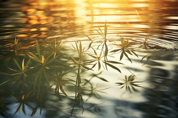 Photo sun reflection on the surface of a peaceful river with rocks