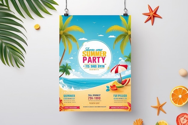 Foto sun and style summer beach party flyer mockup con spazio bianco