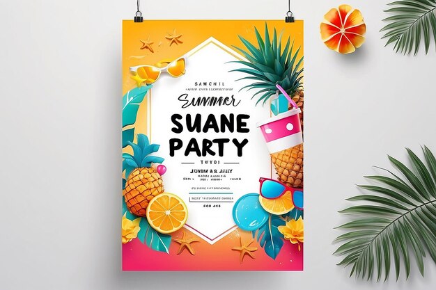 Photo sun sand and style summer beach party flyer mockup with white space