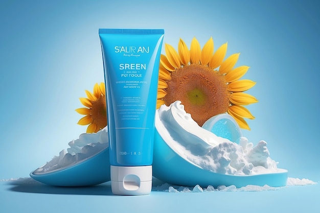 Sun screen skin care product on blue