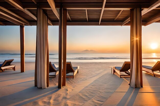 Photo the sun sets over a beachfront home.