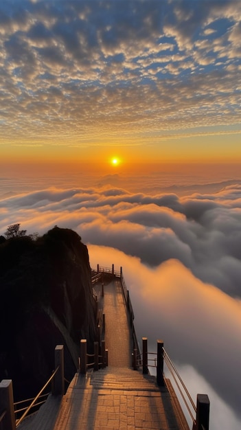 The sun sets over the clouds