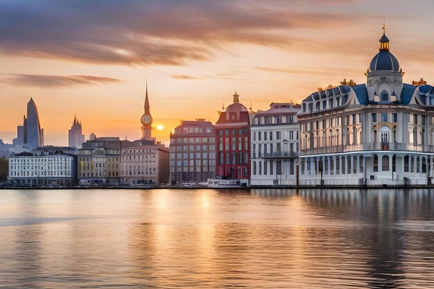 Photo the sun sets over the old town